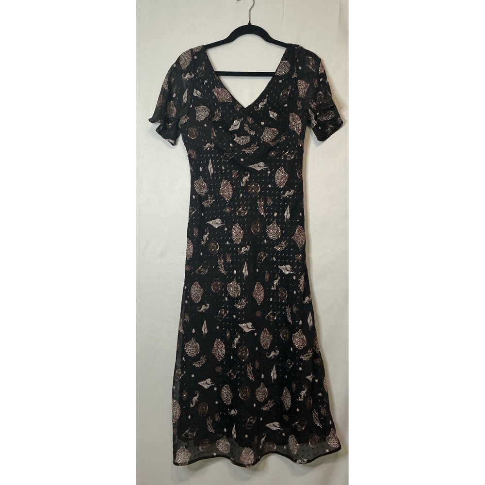 Loft‎ Metallic Clip Flutter Sleeve Midi Dress 2P Coastal